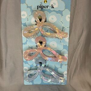 Piper K Iridescent Bow Hair Clips - Pink, Cream, Blue